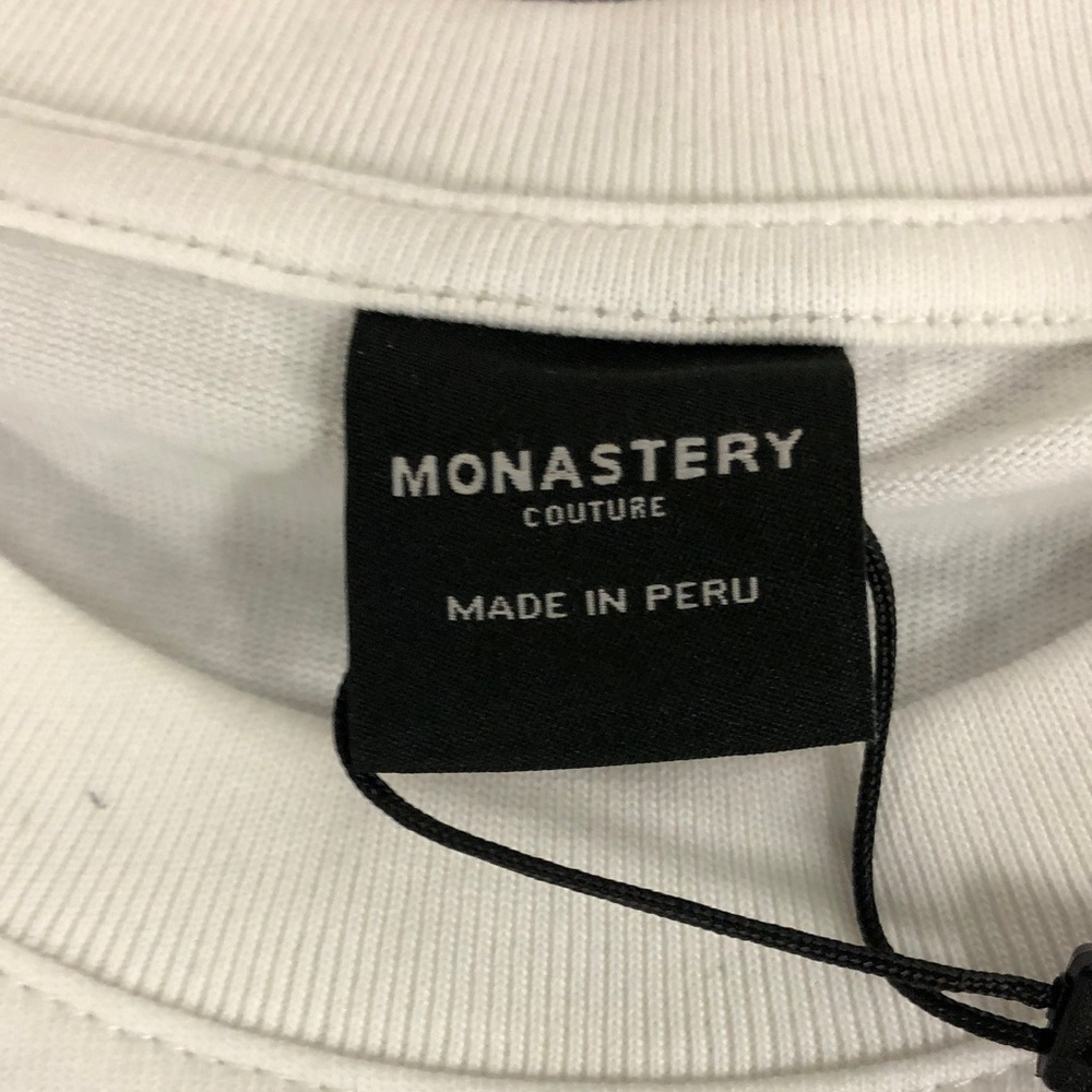 Women’s White Monastery Cropped Tee with Purple Logo Sz medium brand new - Picture 3 of 8